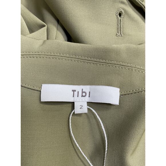 Tibi 'Tropical' Green Polyester Wool Cropped Lean Double Breasted Shirt Jacket - Picture 4 of 5